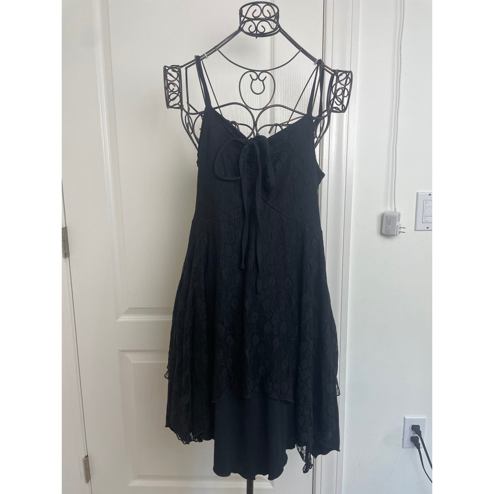Thorn & Fable Black Lace Fit and Flare Mini Dress XL Gothic Handkerchief Hem